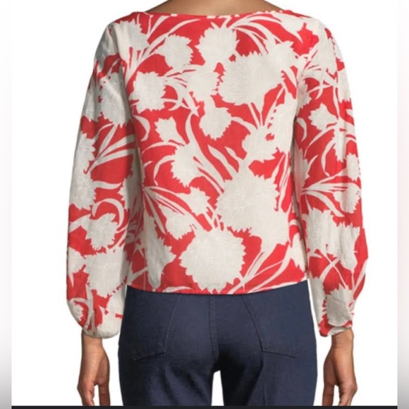 Club Monaco Valterra Silk Blend Floral Print Long Sleeve Rosette Blouse Size XS - Picture 2 of 7